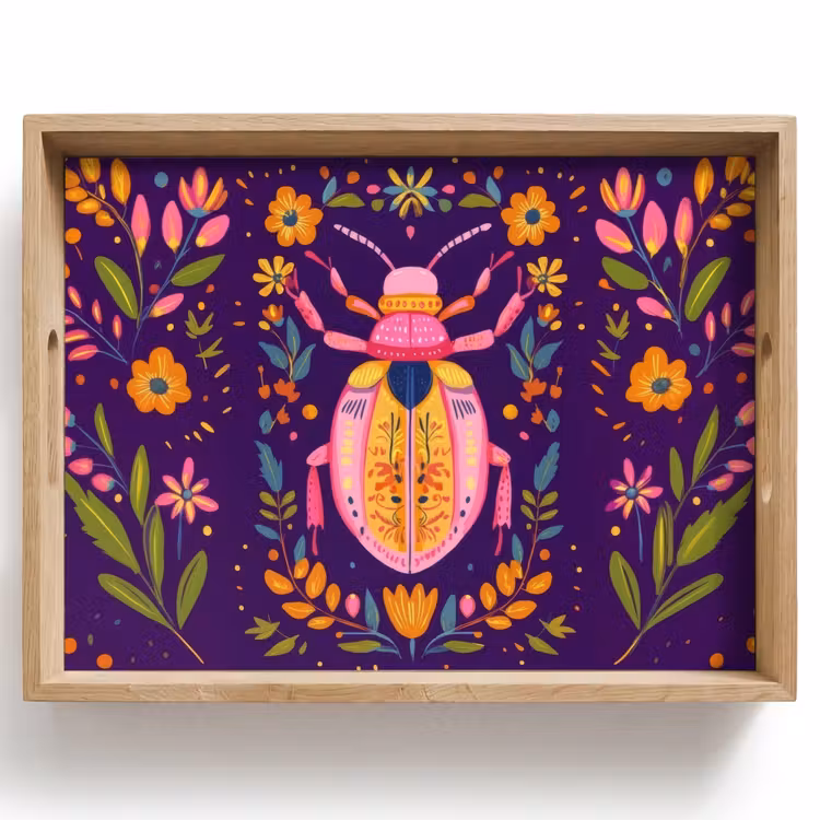 Tablett - Käfer - Leuchtend bunt - Blüten - Blätter — 1