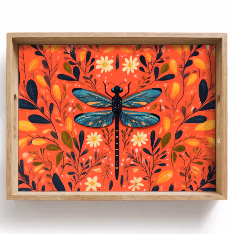 Tablett - Libelle - Blau - Flügel - Blätter — 1