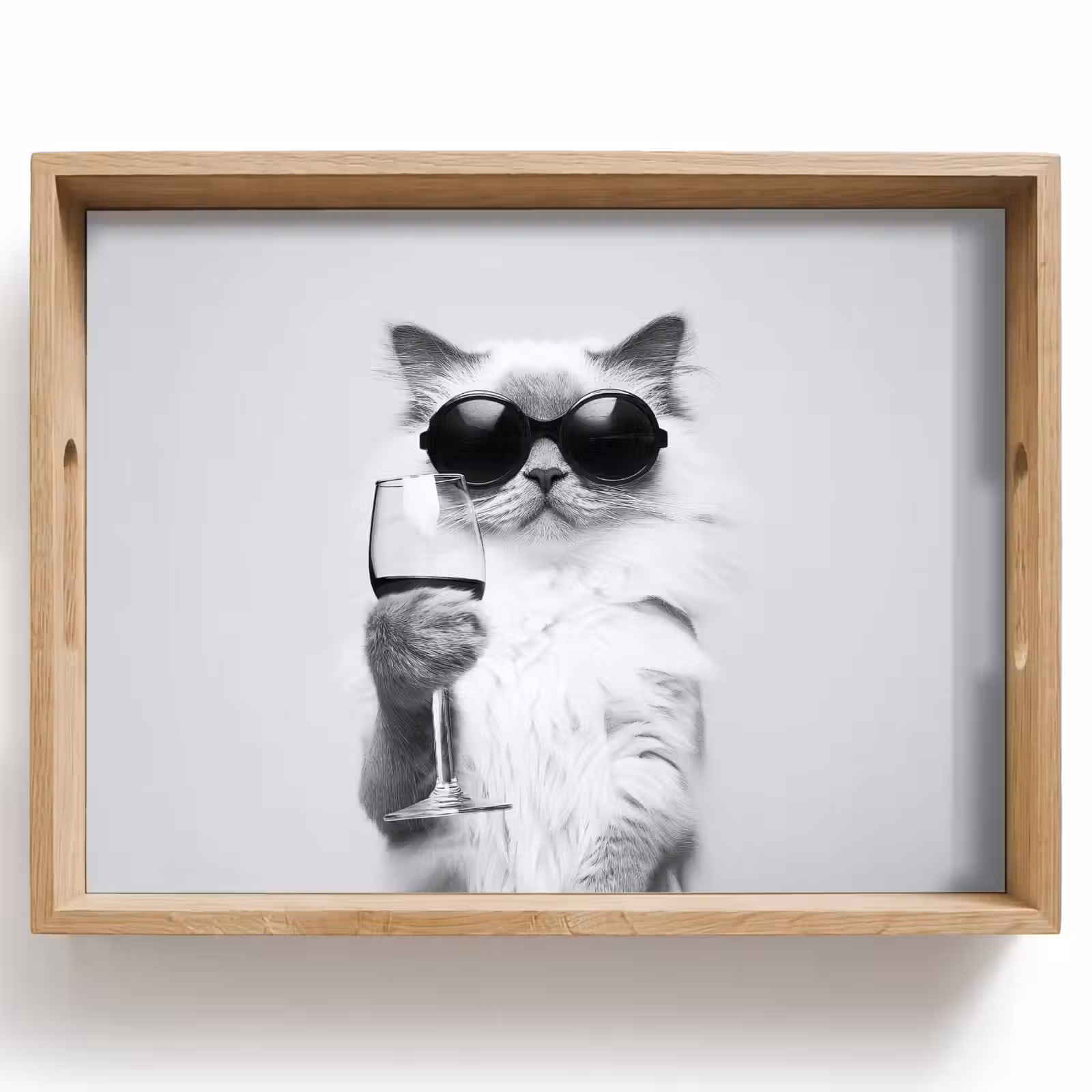Tablett - Katze - Sonnenbrille - Weinglas - Langhaarig — 1