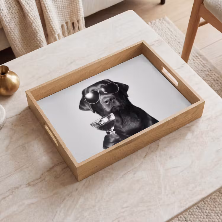 Tablett - Hund - Schwarz - Weinglas - Sonnenbrille — 2
