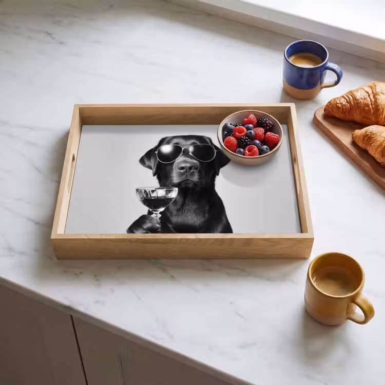 Tablett - Hund - Schwarz - Weinglas - Sonnenbrille — 3