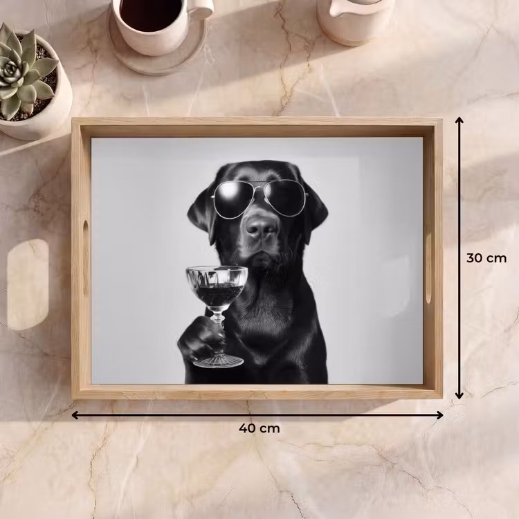Tablett - Hund - Schwarz - Weinglas - Sonnenbrille — 7