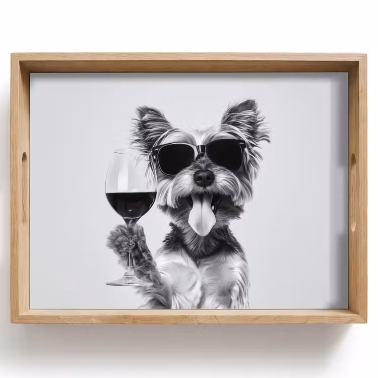 Tablett - Hund - Weinglas - Sonnenbrille - Enthusiastisch — 1
