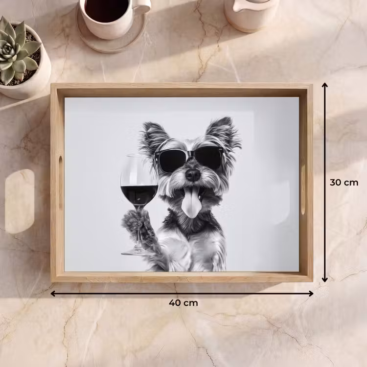 Tablett - Hund - Weinglas - Sonnenbrille - Enthusiastisch — 7