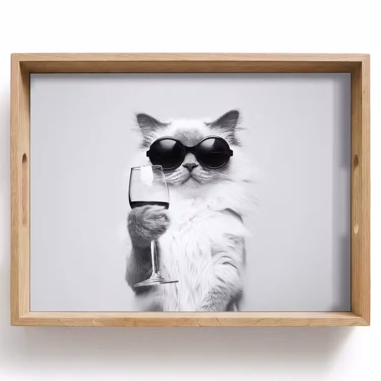 Tablett - Katze - Sonnenbrille - Weinglas - Langhaarig — 1