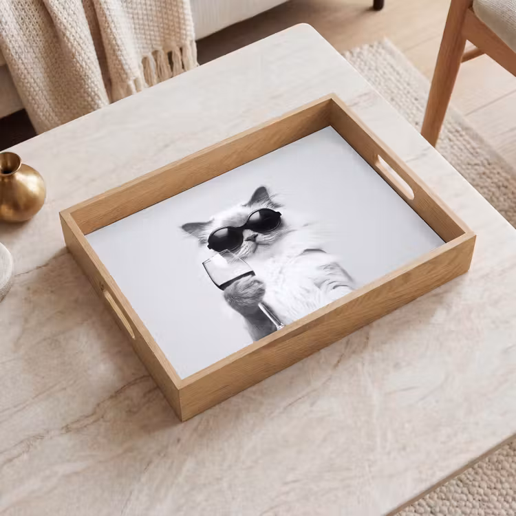 Tablett - Katze - Sonnenbrille - Weinglas - Langhaarig — 2