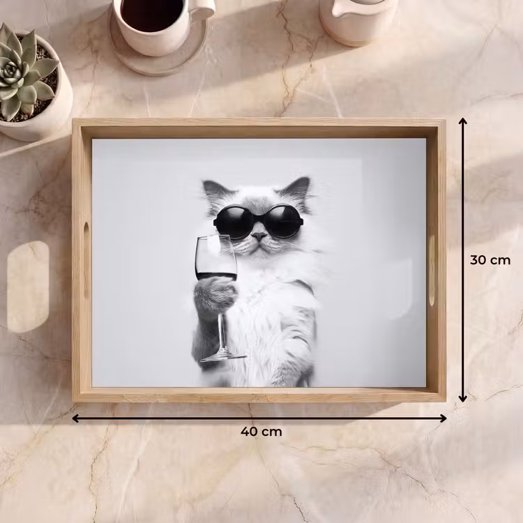 Tablett - Katze - Sonnenbrille - Weinglas - Langhaarig — 7