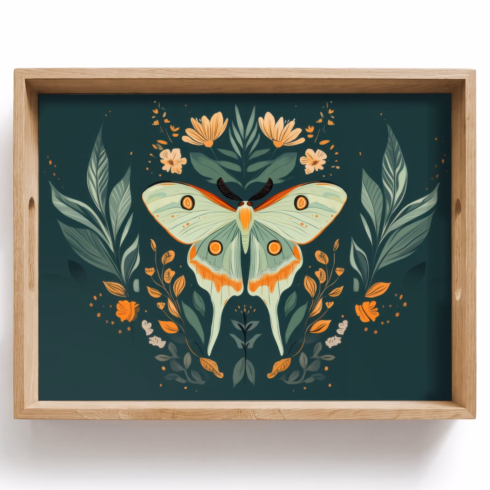 Tablett - Ornamental - Schmetterling - Grün - Blätter — 1