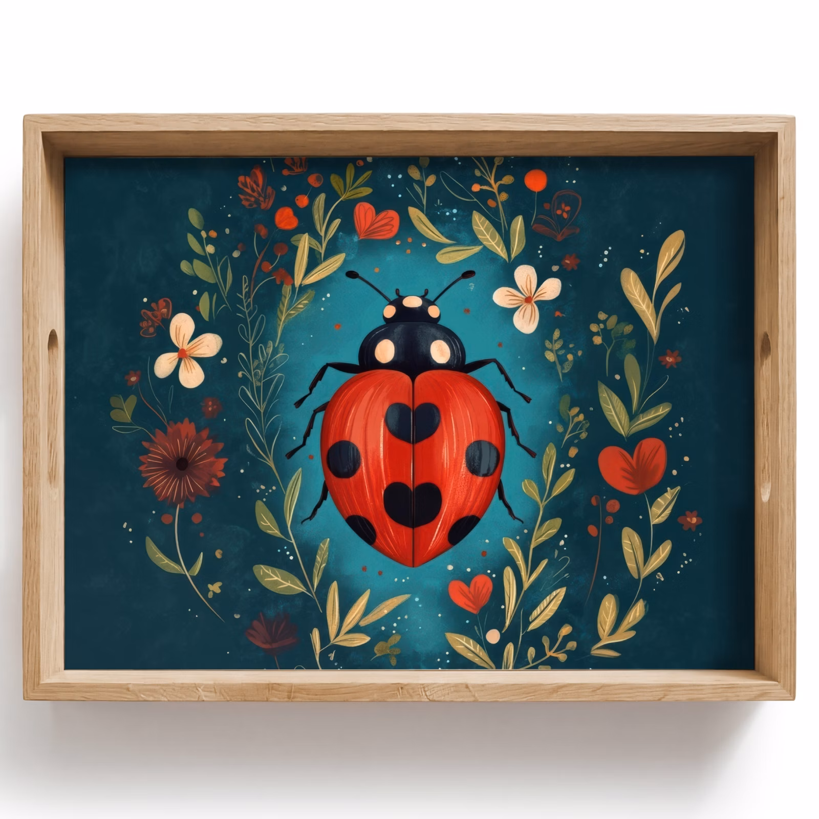 Tablett - Blumen - Marienkäfer - Herz - Rot — 1