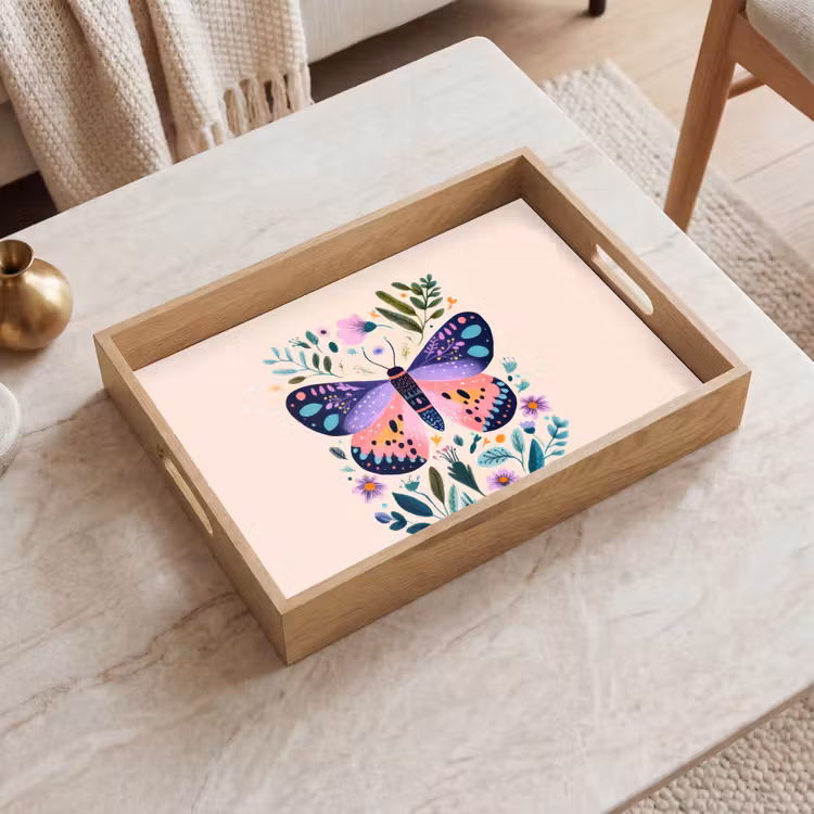 Tablett - Blumen - Blätter - Schmetterling - Farbenfroh — 2