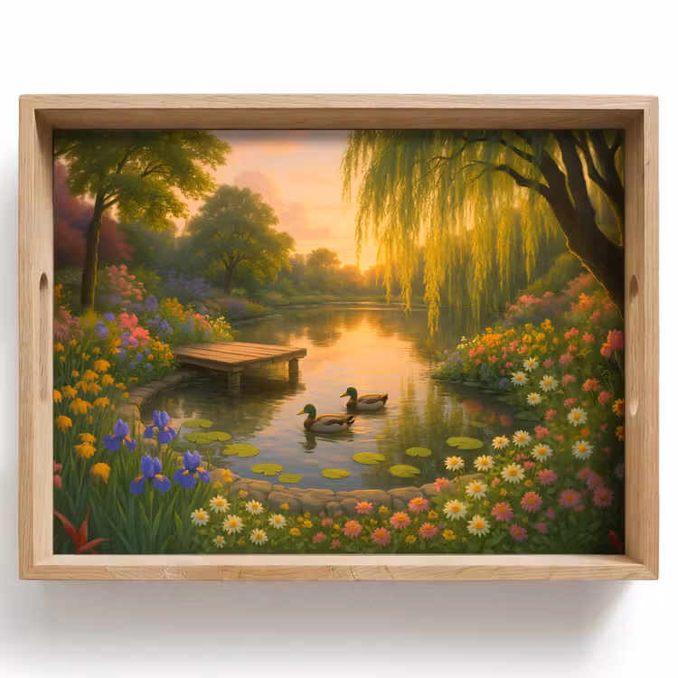 Tablett - Enten - Teich - Blumen — 1