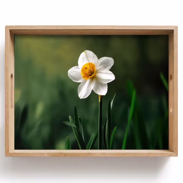 Tablett - Narzisse - Blume - Weiß - Grashalme — 1