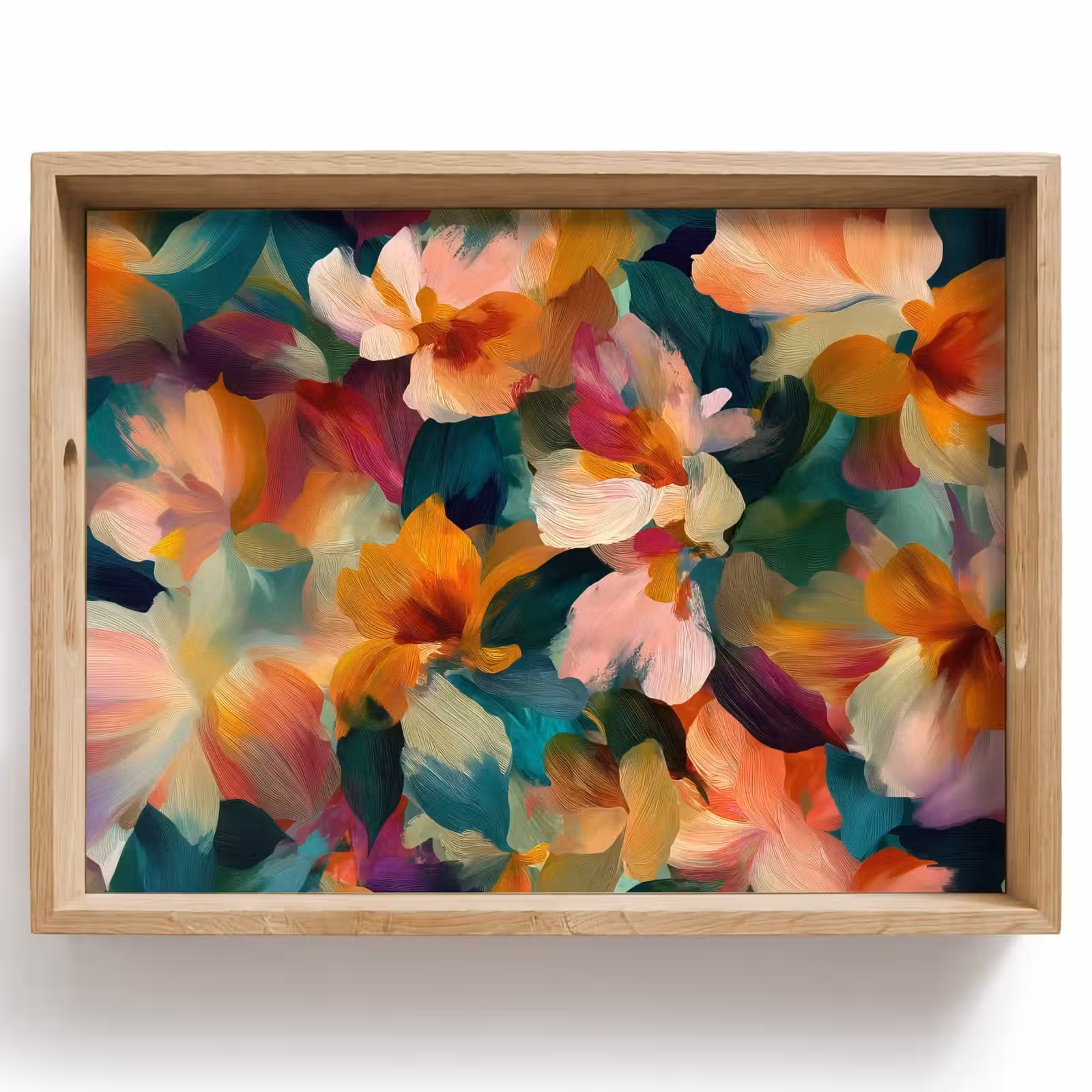 Tablett - Harmonisch - Abstrakte Blumen - Warme Töne — 1