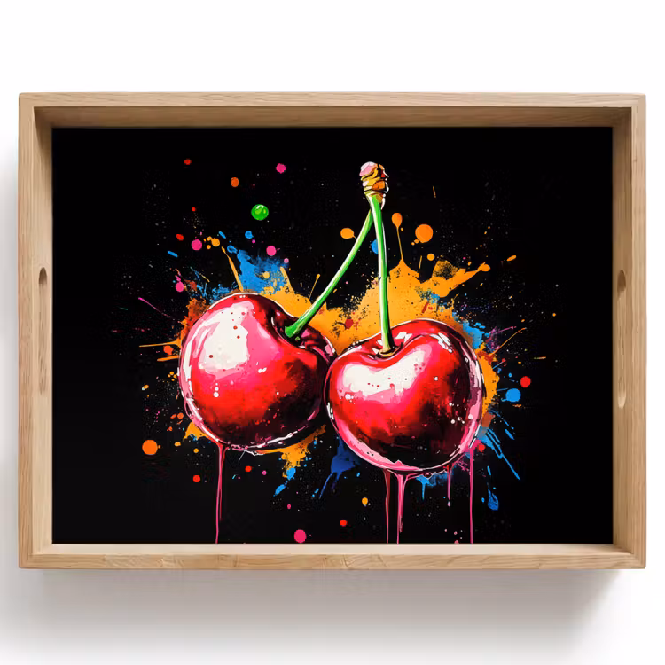 Tablett - Kirschen - Obst - Graffiti - Farbe - Abstrakt - Modern - Farbenfroh — 1