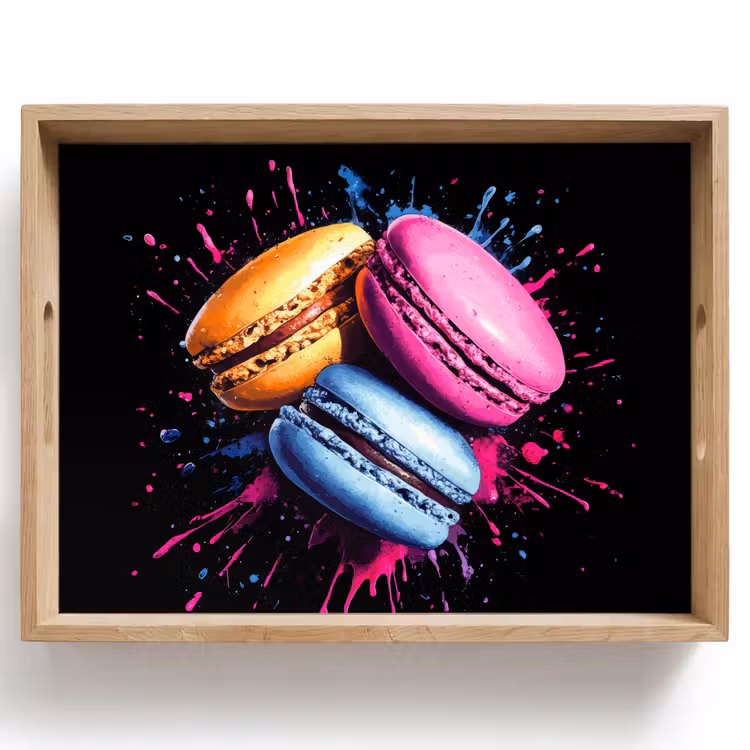 Tablett - Makronen - Dessert - Graffiti - Bunt - Rosa - Blau - Gelb — 1