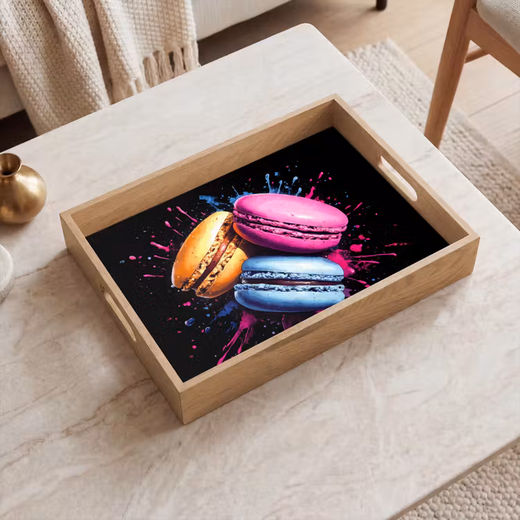 Tablett - Makronen - Dessert - Graffiti - Bunt - Rosa - Blau - Gelb — 2
