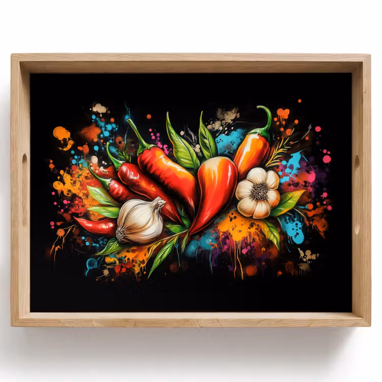 Tablett - Gemüse - Paprika - Knoblauch - Graffiti - Farbe - Bunt — 1