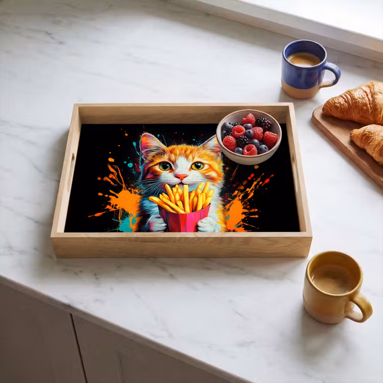 Tablett - Katze - Essen - Pommes frites - Graffiti - Abstrakt — 3