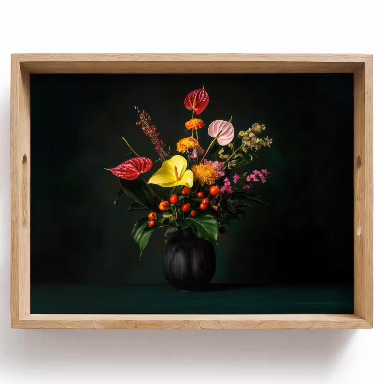 Tablett - Blumen - Vase - Schwarz — 1
