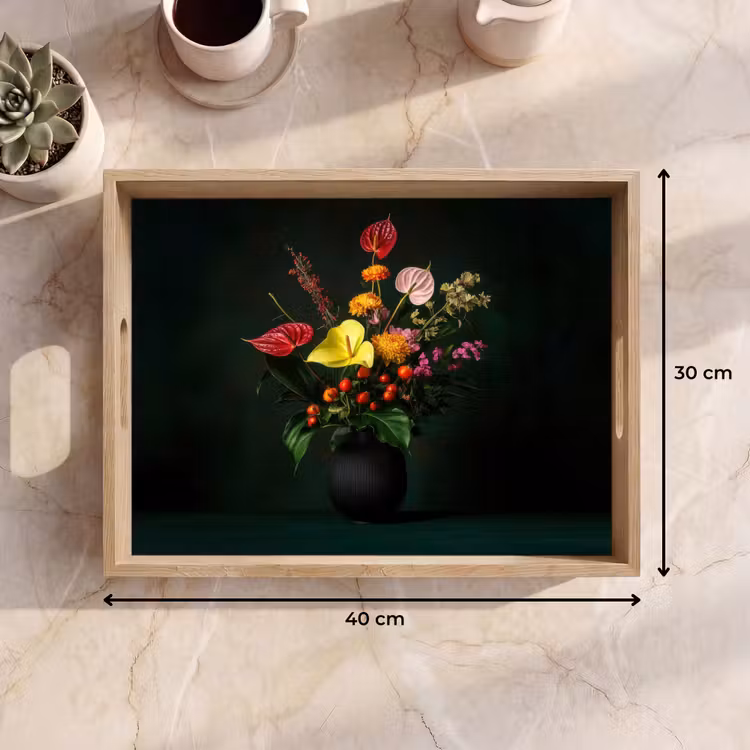 Tablett - Blumen - Vase - Schwarz — 7