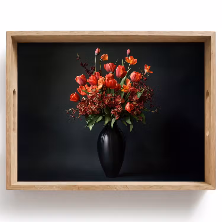 Tablett - Blumenstrauß - Tulpen - Vase - Rot — 1