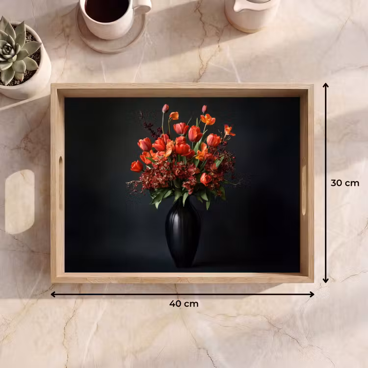 Tablett - Blumenstrauß - Tulpen - Vase - Rot — 7