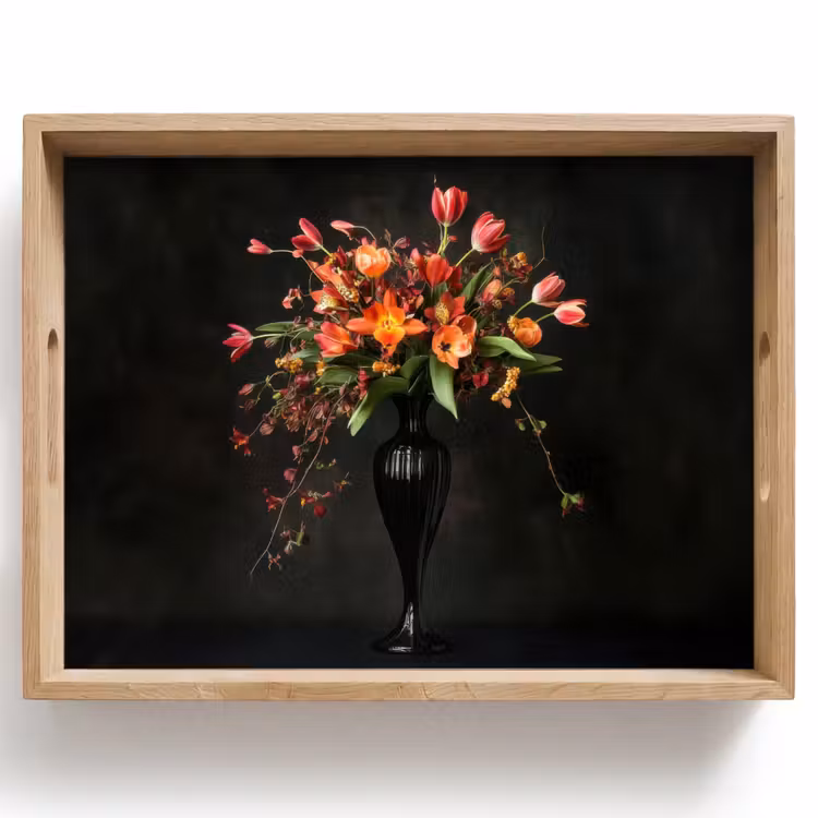 Tablett - Ornamental - Blumenstrauß - Vase — 1
