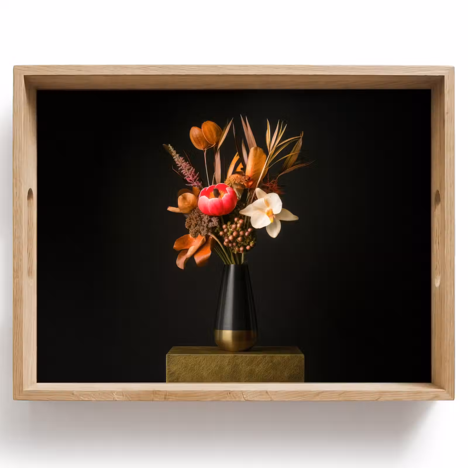 Tablett - Blumenstrauß - Orange - Gold - Vase — 1