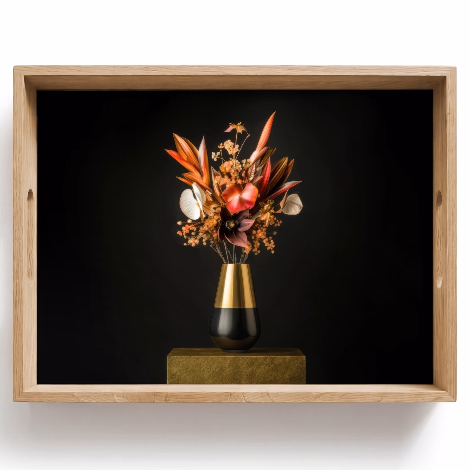 Tablett - Exotisch - Blumenstrauß - Vase - Gold — 1