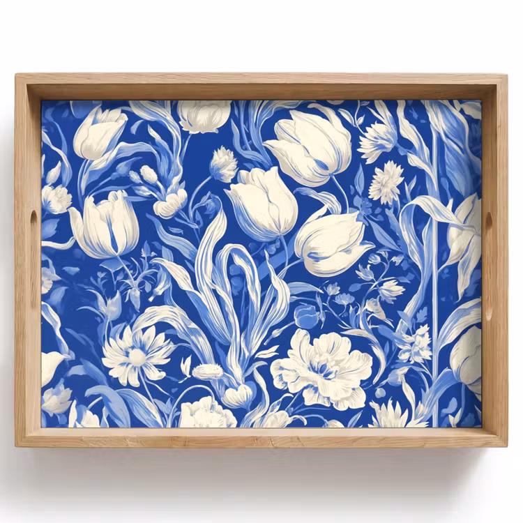 Tablett - Blumen - Delfter Blau - Muster - Tulpe — 1