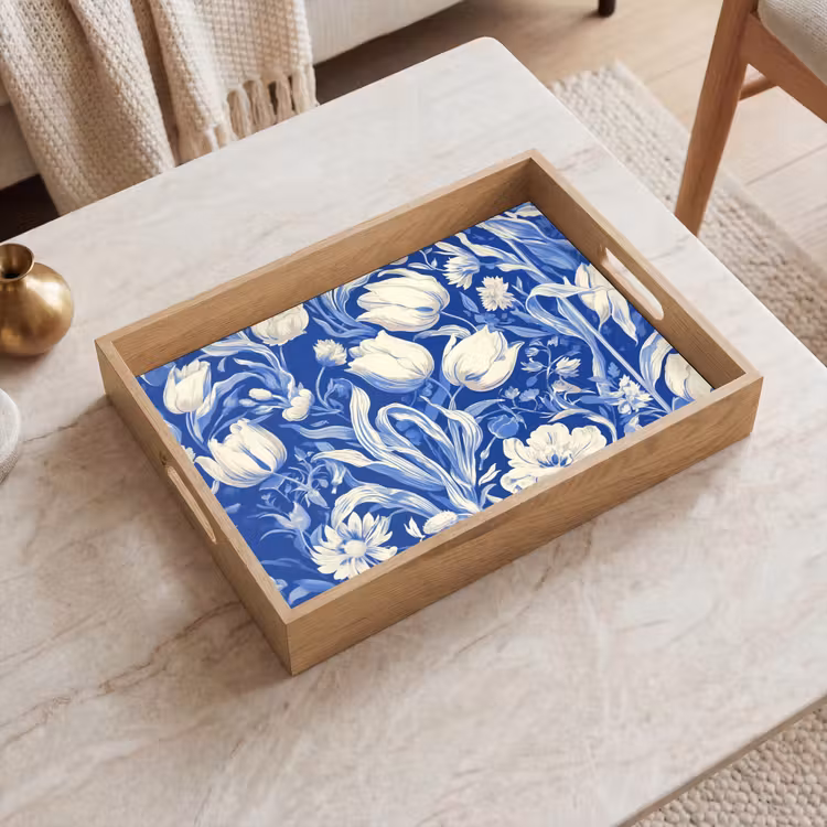 Tablett - Blumen - Delfter Blau - Muster - Tulpe — 2