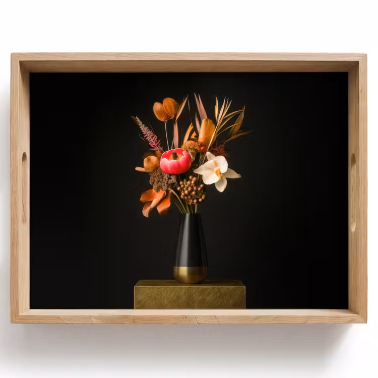 Tablett - Blumenstrauß - Orange - Gold - Vase — 1