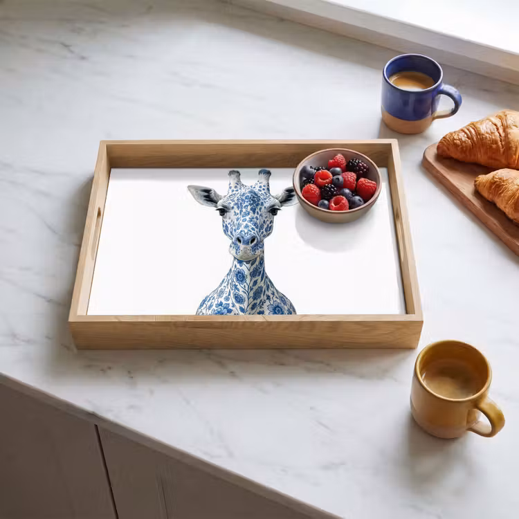 Tablett - Giraffe - Delfter Blau - Tiere - Minimalistisch — 3