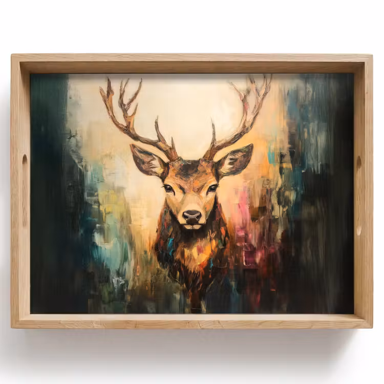 Tablett - Hirsch - Gemalt - Geweih - Braun — 1