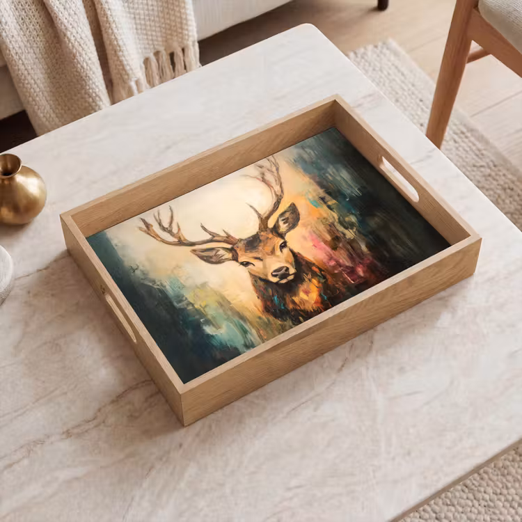 Tablett - Hirsch - Gemalt - Geweih - Braun — 2