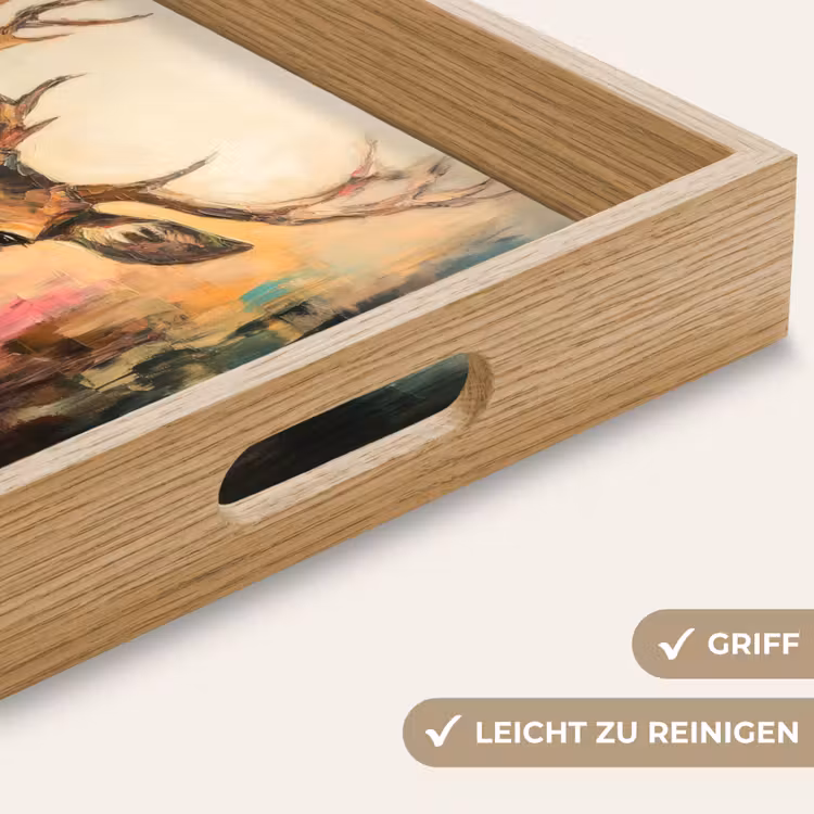 Tablett - Hirsch - Gemalt - Geweih - Braun — 8