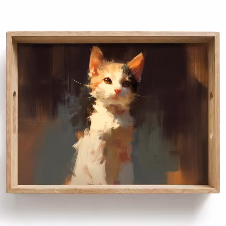 Tablett - Katze - Gemalt - Künstlerisch - Weiß — 1