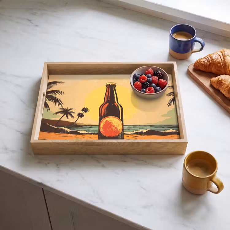 Tablett - Bierflasche - Sonnenuntergang - Palmen - Meer — 3