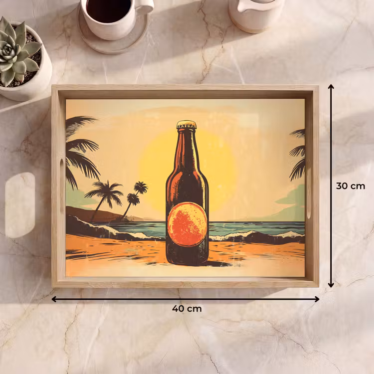 Tablett - Bierflasche - Sonnenuntergang - Palmen - Meer — 7