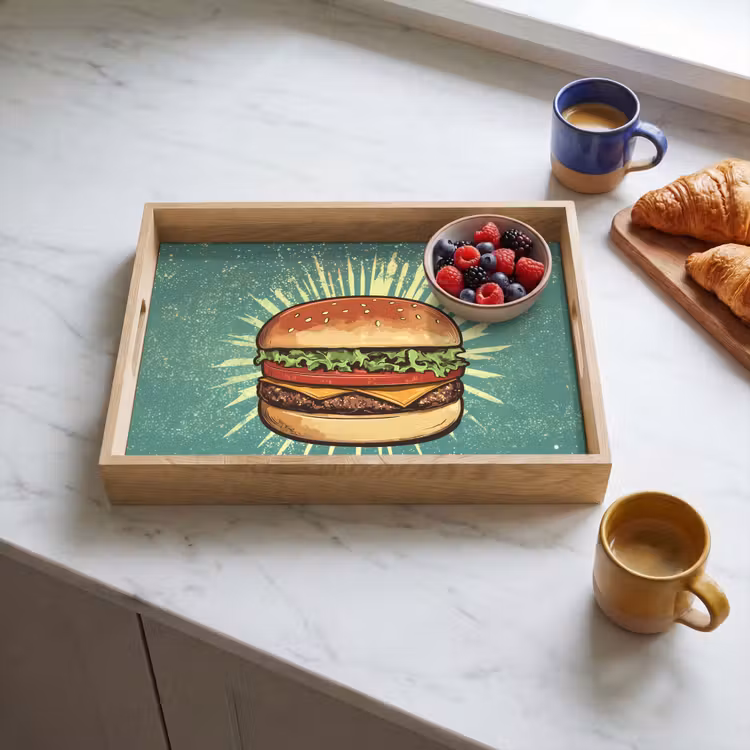 Tablett - Hamburger - Illustration - Salat - Käse — 3