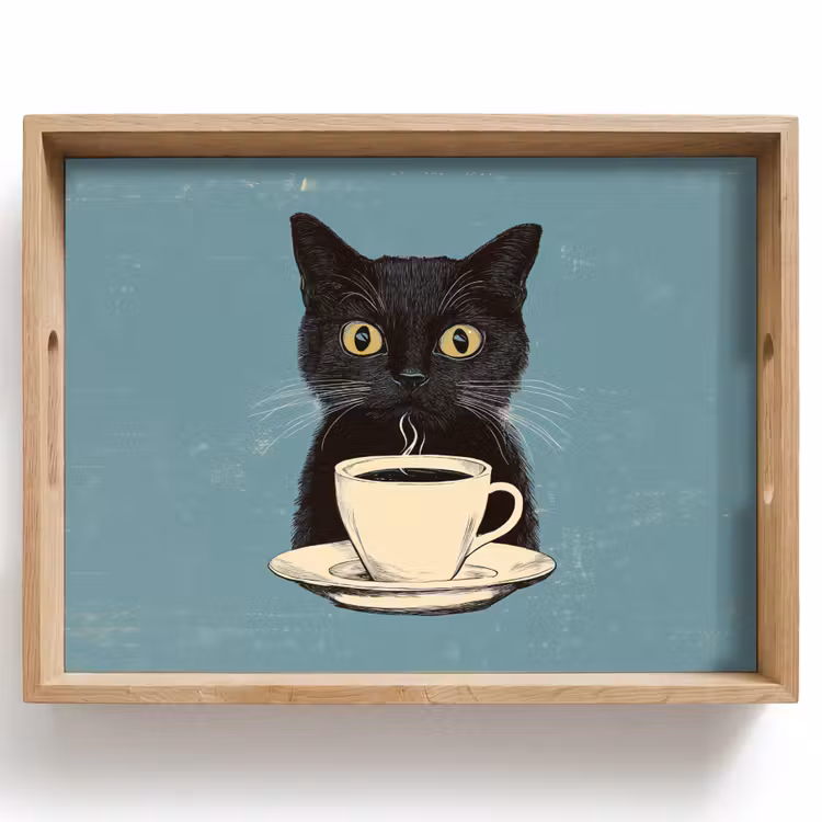 Tablett - Katze - Schwarz - Kaffee - Minimalistisch — 1