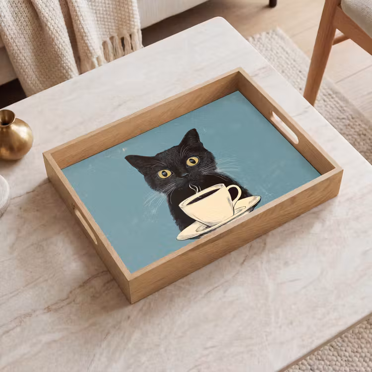 Tablett - Katze - Schwarz - Kaffee - Minimalistisch — 2