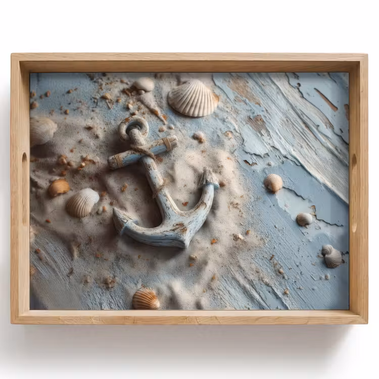 Tablett - Anker - Holz - Muscheln - Sand — 1