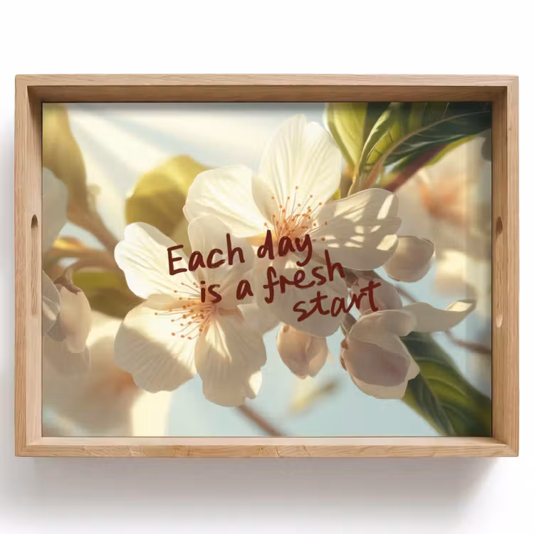 Tablett - Blüten - Sonnenlicht - Zitat - Weiß — 1