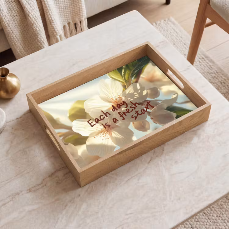 Tablett - Blüten - Sonnenlicht - Zitat - Weiß — 2