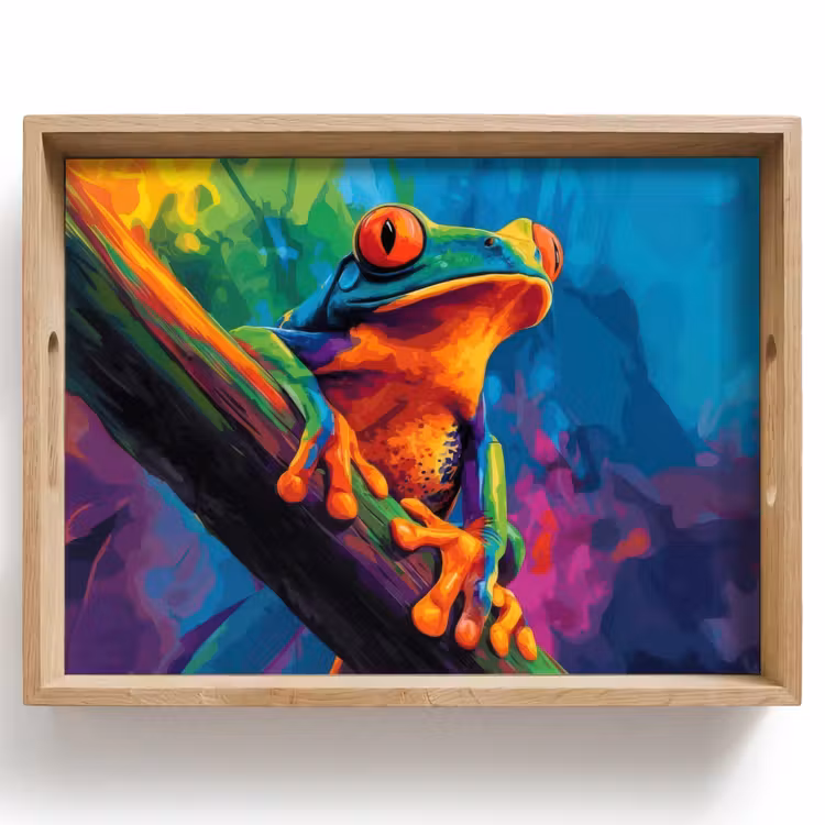 Tablett - Frosch - Leuchtend bunt - Zweig - Regenbogen — 1