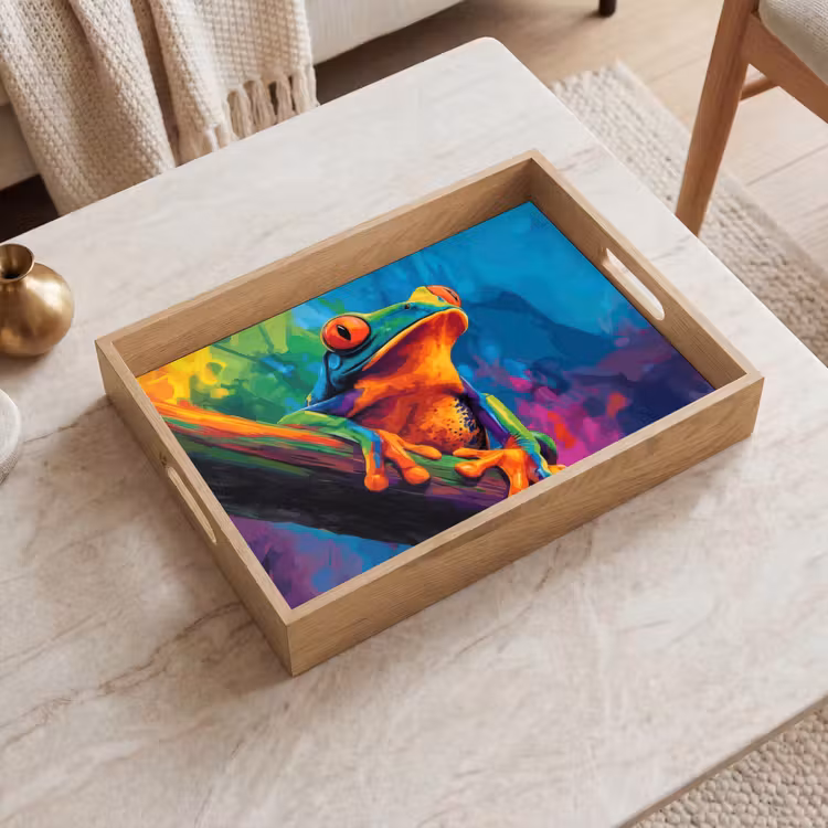 Tablett - Frosch - Leuchtend bunt - Zweig - Regenbogen — 2