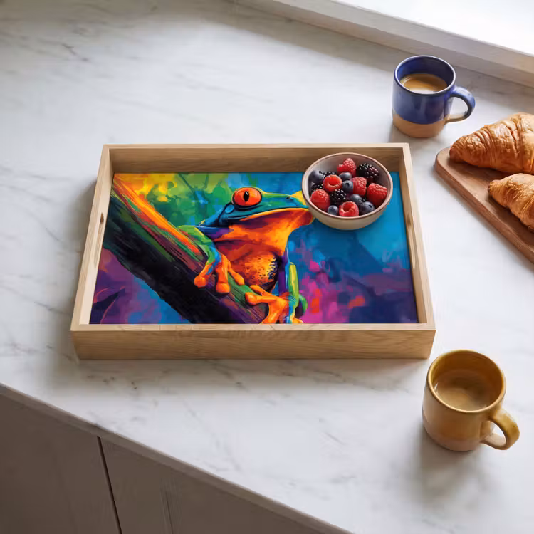Tablett - Frosch - Leuchtend bunt - Zweig - Regenbogen — 3