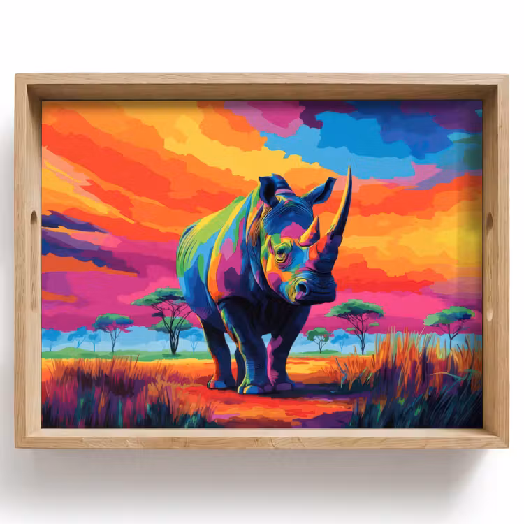 Tablett - Nashorn - Sonnenuntergang - Savanne - Farbenfroh — 1