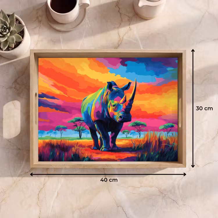 Tablett - Nashorn - Sonnenuntergang - Savanne - Farbenfroh — 7